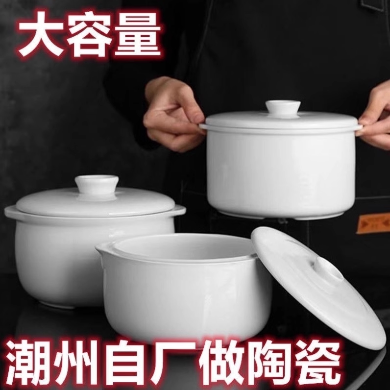陶瓷带盖双耳宝宝炖盅隔水炖家用大小号炖罐内胆蒸汤盅燕窝盅大炖
