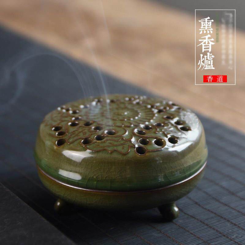 龙泉檀香炉青瓷仿古柴窑铁胎盘香供佛茶道家用室内净化空气熏香炉