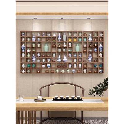 定制实木格子架墙上置物架壁挂收纳柜茶壶茶杯展示架多宝阁博古架