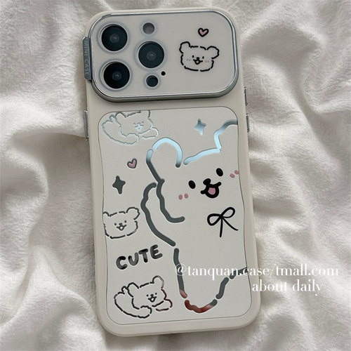 适用苹果手机壳ins镜面线条小狗