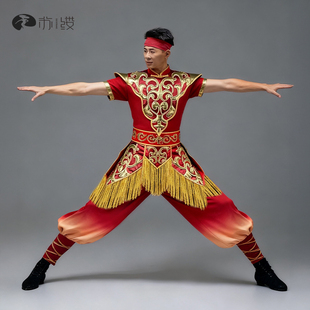 秧歌打鼓演出服喜庆红色策马奔腾开场舞男女伴舞龙马年晚会表演服