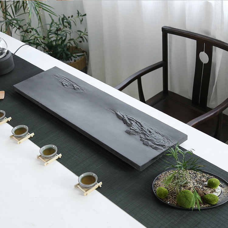 乌金石茶盘 流水人家茶盘 天然整块黑金乌金石