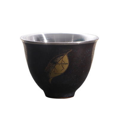 成易银器 纯银999陶瓷包银杯功夫茶杯喝水杯个人品茗杯主人杯送礼