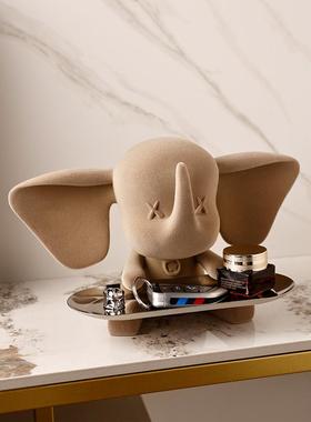 轻奢小飞象玄关钥匙收纳结婚礼物托盘高挡摆件入户装饰品客厅布置