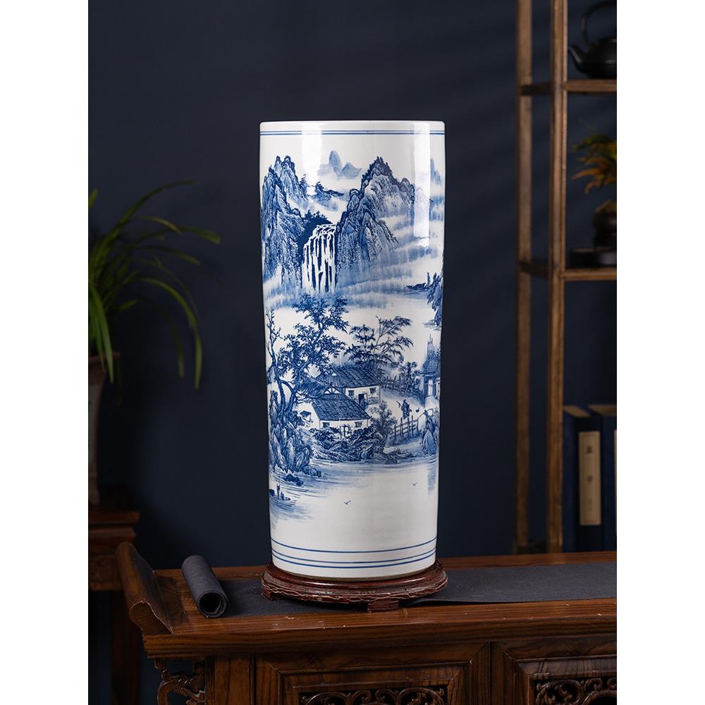 景德镇陶瓷青花落地式大花瓶袋客厅电视柜中国风装饰字画收纳摆件