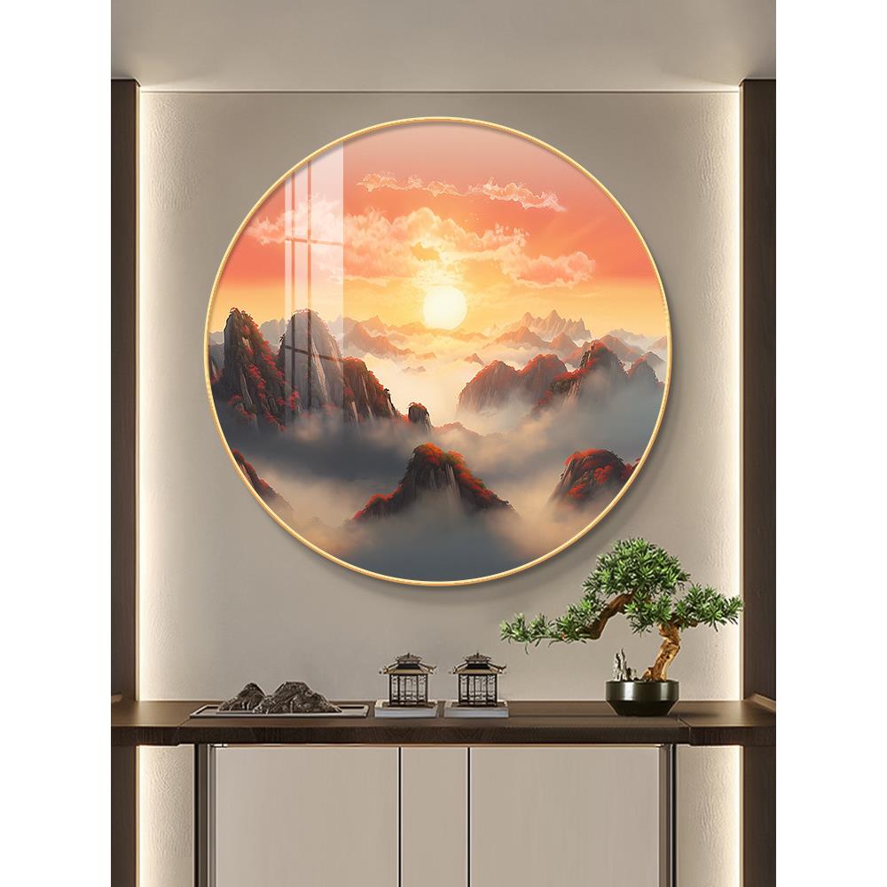 泰山日出圆形挂画客厅餐厅玄关装饰画旭日东升电视沙发背景墙挂件