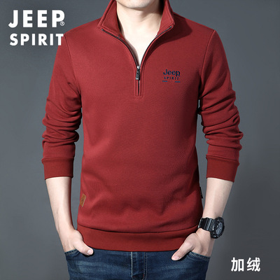 JEEP官方中老年男装正品官网2024冬中年新品加绒保暖长袖T恤衫款