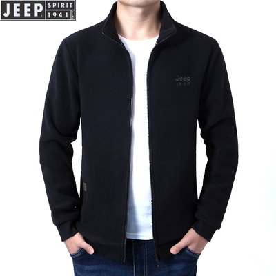 JEEP吉普官方中年款男装正品抓绒卫衣男立领开衫外套大码休闲上衣