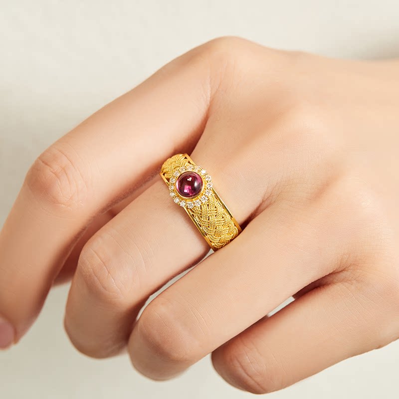 白海棠18k金戒指女碧玺钻石花丝镶嵌编织活口 燕京八绝宫廷古法