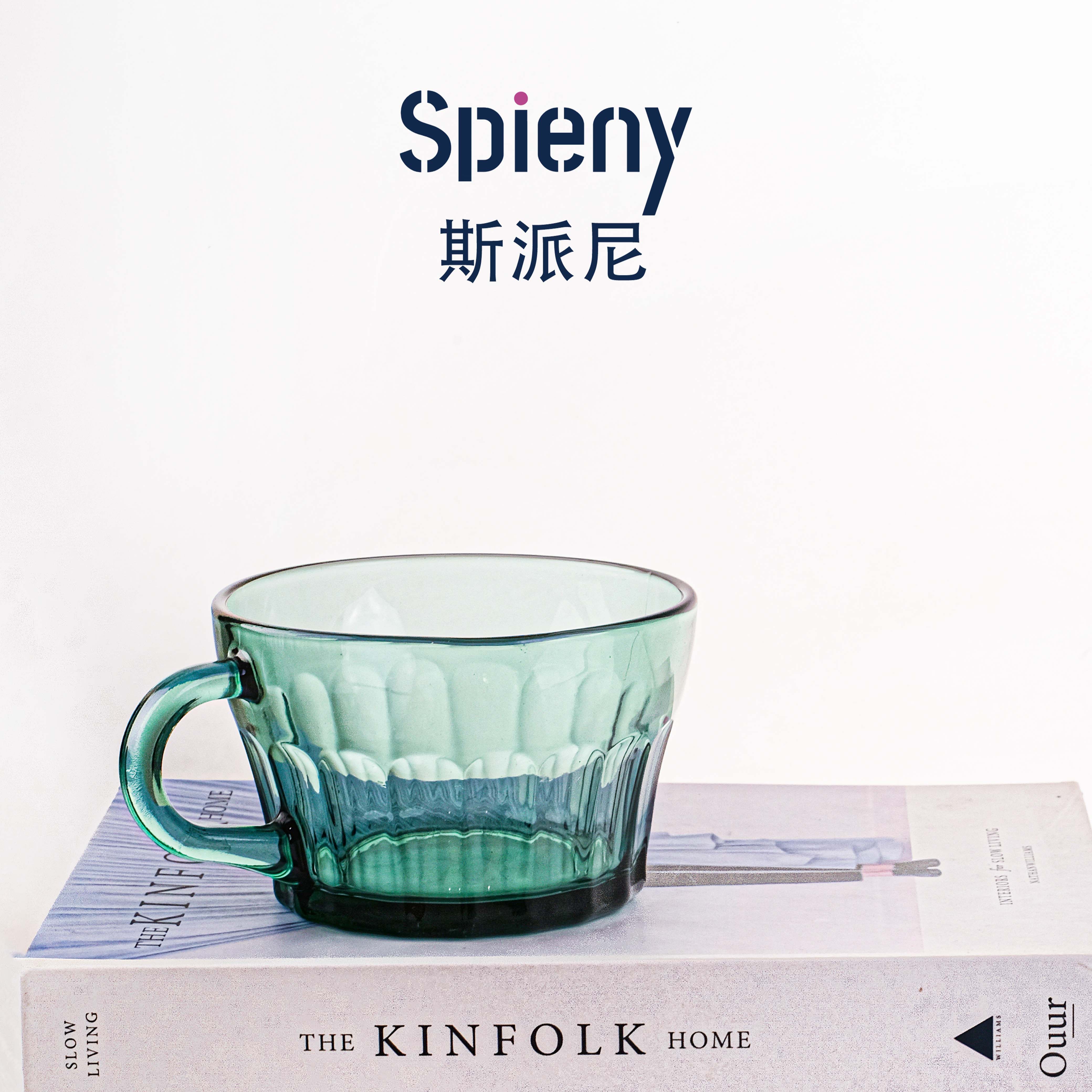 湖绿早餐杯400ml单支 高硼硅玻璃杯带把手茶杯微波炉