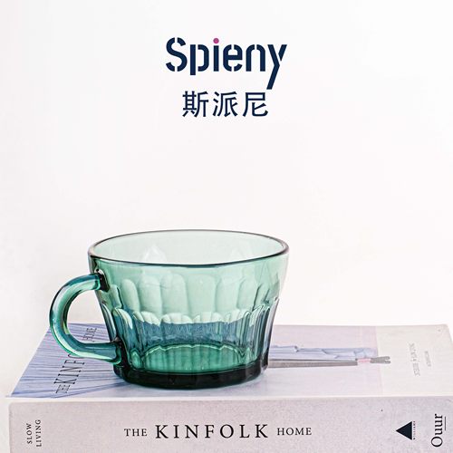 湖绿早餐杯400ml单支 高硼硅玻璃杯带把手茶杯微波炉