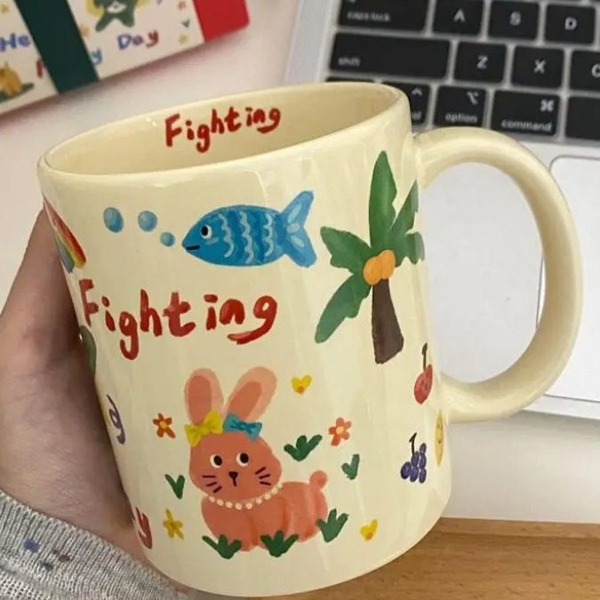 涂鸦可爱ins杯子陶瓷马克杯大容量情侣咖啡杯水杯高颜值闺蜜礼物