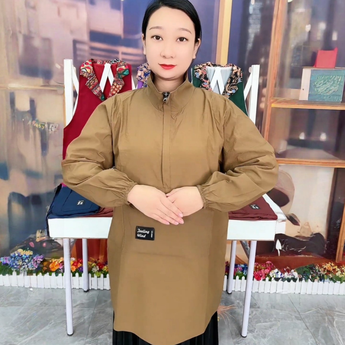 厨房专用围裙超强防水防油长袖加厚高领罩衣耐磨脏摆摊透气工作服