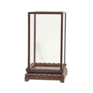 黑檀木莲花底座玻璃罩红木宝笼防尘罩花瓶古董佛像观音菩萨透明罩