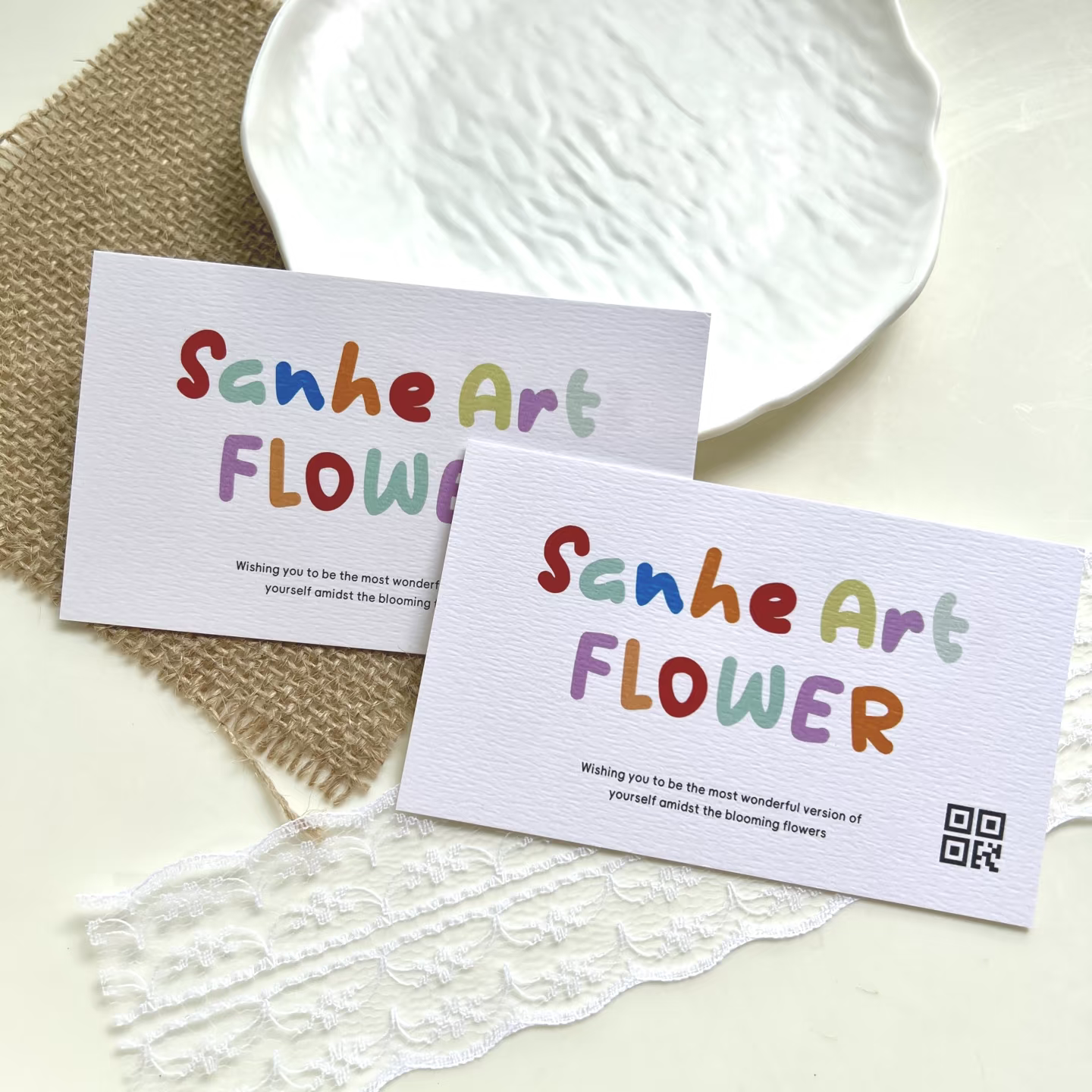 花店名片定制多巴胺logo店名广告卡片设计鲜花束装饰贺卡高级留言