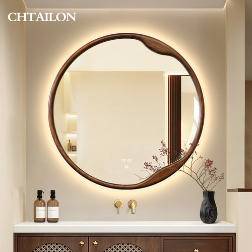 实木中古风智能浴室镜带灯化妆镜