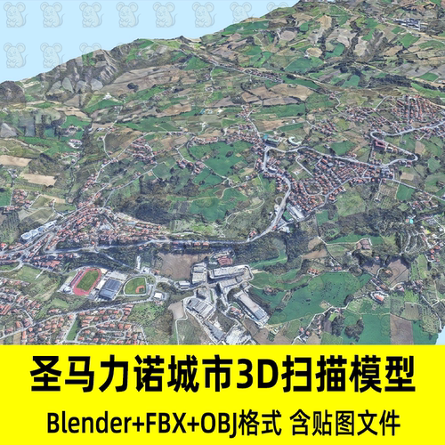 C4D Blender写实李大龙圣马力诺城市景观3D扫描模型fbx/obj/3Dmax