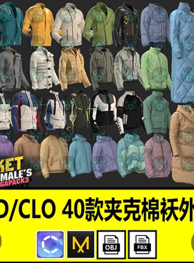 MD男女夹克朋克外套工装上衣棉袄羽绒服装打板工程clo3d模型obj