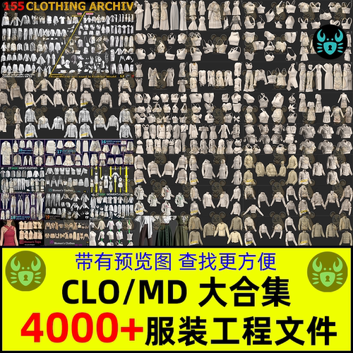 MD衣服素材CLO3D服装打版设计zprj样纸模型裙子古装汉服西装夹克