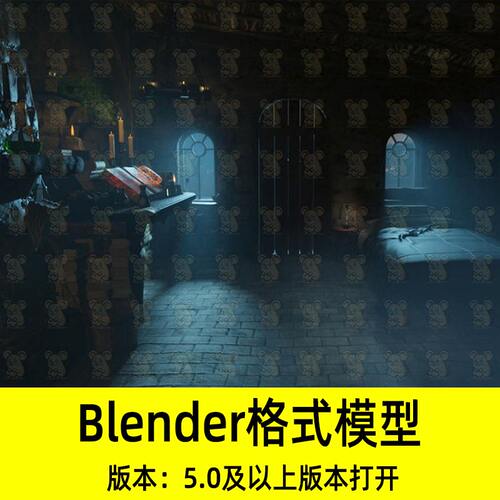 Blender奇幻精灵巫师小屋黑暗石屋蜡烛场景渲染3D模型设计素材