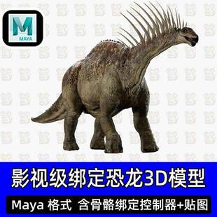 maya高精度恐龙阿马加龙生物侏罗纪动物骨骼绑定3D模型Turbosquid