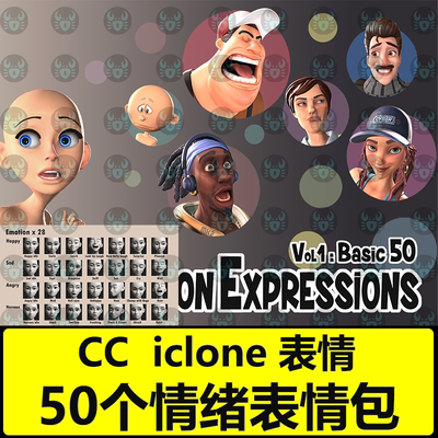 iclone8表情男女人物面部卡通表情情绪夸张喜怒哀哭动画CC4动作