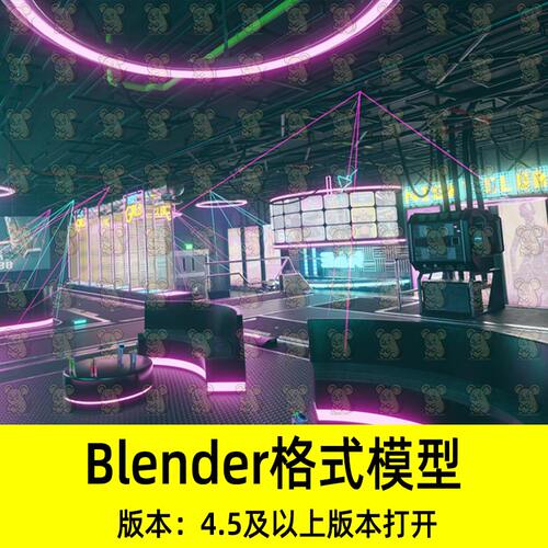 Blender赛博朋克未来都市霓虹夜总会舞台卡座吧台3D模型设计素材