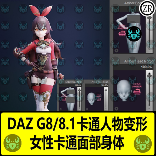 daz卡通萝莉身体变形插件G8 8.1女性角色动漫角色女孩身体daz变形