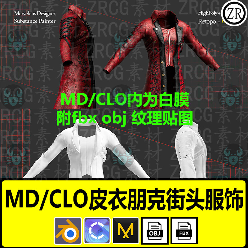 MD服装模型男性大衣风衣皮衣打版设计样素材源文件CLO3D blender