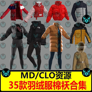 MD服装棉袄瑜伽棉服冬季男女羽绒服装打板片工程源文件 CLO3D模型