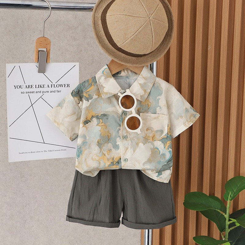 婴儿衣服夏季男童帅气衬衫短裤图片