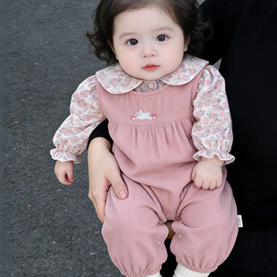 套装 全棉女宝宝春装 秋天夏1一岁半5八7十6个月婴儿女孩衣服背带裤