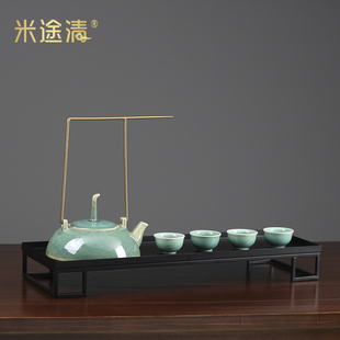 新中式 摆件翡翠绿会所家居客厅茶室软装 饰品 古典禅意陶瓷茶具套装