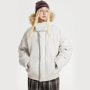 CATTEE白鸭绒美式 保暖防寒情侣外套 复古毛领连帽羽绒服男女秋冬季