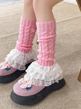 韩国蝴蝶结蕾丝花边腿套秋冬保暖小腿堆堆袜可爱宝宝袜套少女袜