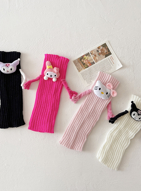 儿童牵手袜春秋款立体玩偶小腿堆堆袜日系可爱宝宝保暖袜套护膝袜