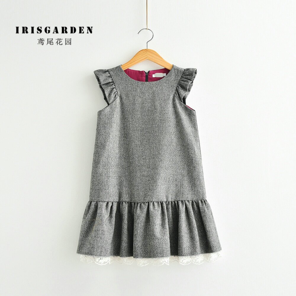 高雅灰 意大利童装 星光斜纹呢女童秋冬背心裙连衣裙
