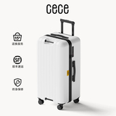cece全新多功能PC白色行李箱万向轮密码 旅行箱大容量拉杆箱男女