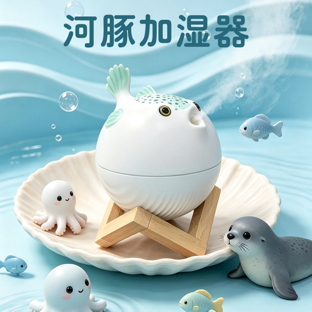 小河豚加湿器USB桌面创意小型迷你保湿补水 26年新款卧室办公室可爱卡通静音喷雾氛围灯 桌面摆件家用空气