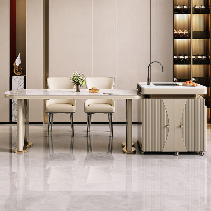 岩板岛台餐桌一体开放式厨房现代简约多功能带水槽可伸缩家用吧台