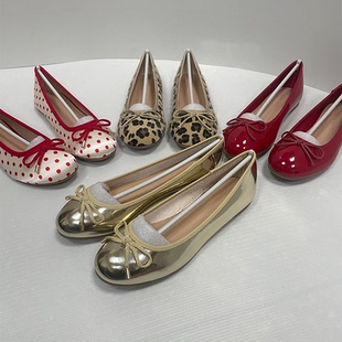 百搭一脚蹬女鞋 韩版 女橡胶软底蝴蝶结单鞋 圆头浅口金色平底鞋 新品