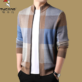 春秋新款 立领羊毛衫 青年休闲毛衣夹克 拉链外套男士 啄木鸟针织开衫