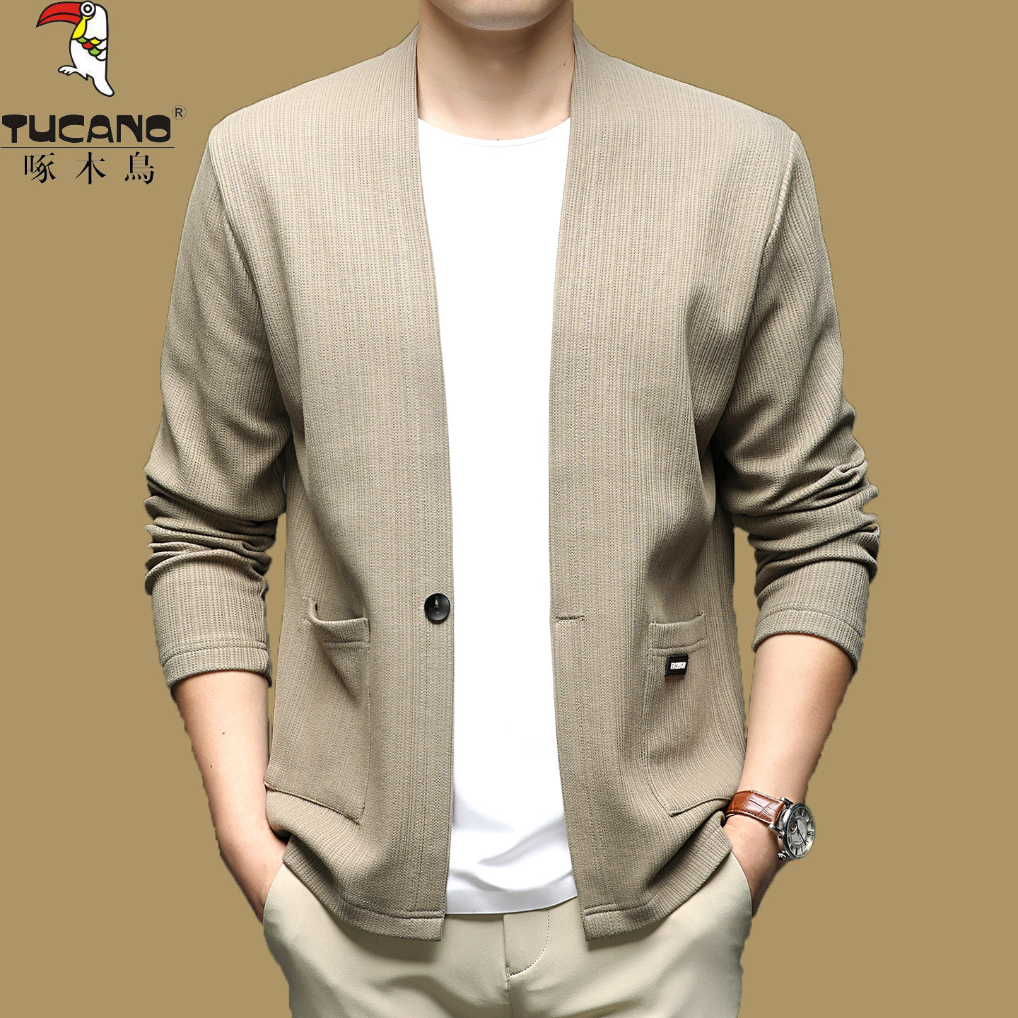 啄木鸟春秋季薄款针织开衫男士宽松韩版休闲百搭青年羊毛针织外套