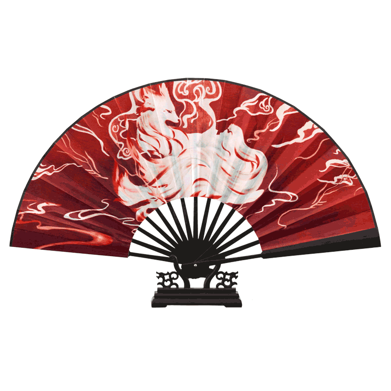 网红古风九尾狐扇子中国风男女式红色彼岸花汉服绢布马面裙折扇夏