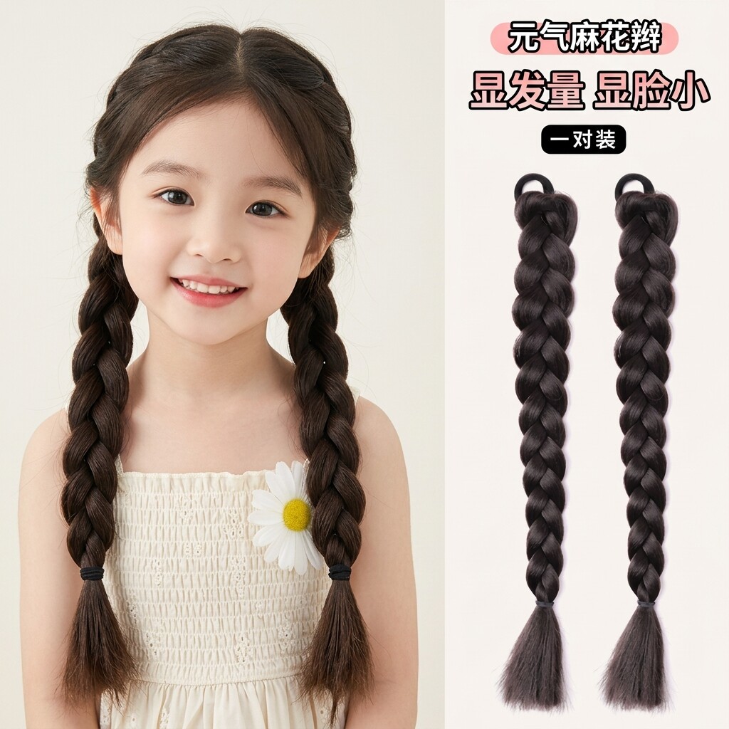 儿童假发辫子女童麻花辫双马尾编发头饰编幼儿园表演假发增发量