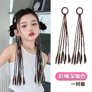 儿童假发女童彩色麻花辫子爵士发圈蝴蝶结头绳甜酷拳击辫街舞发饰