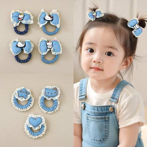 儿童发圈可爱卡通牛仔KT猫头绳女童宝宝高弹力不伤发扎发皮筋发绳