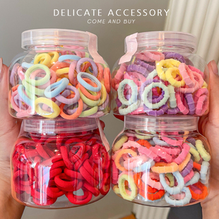 100根桶装百搭糖果色女童不伤发拇指毛巾圈可爱编发儿童小号发圈