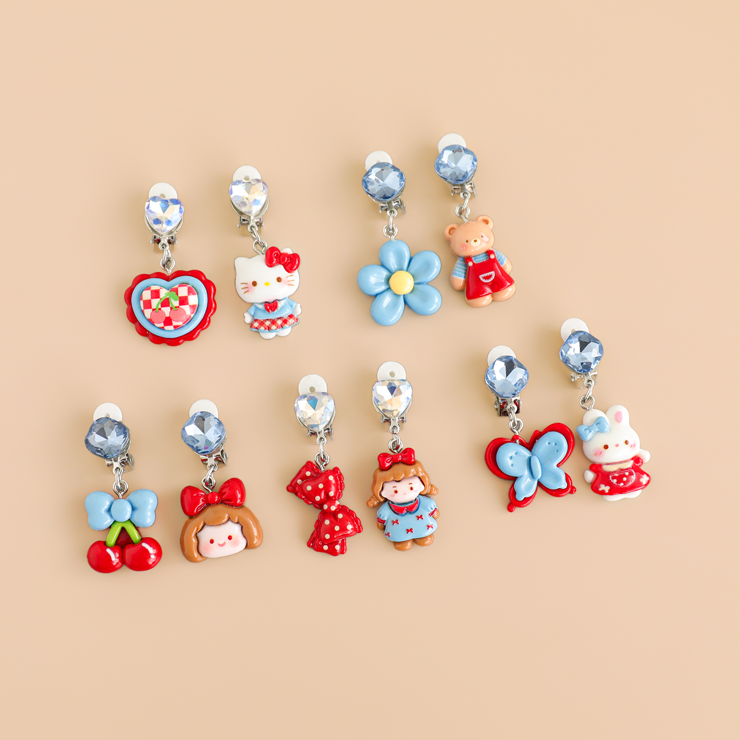 儿童耳夹可爱卡通KT猫小熊花朵耳饰女童防痛无耳洞假耳环首饰饰品