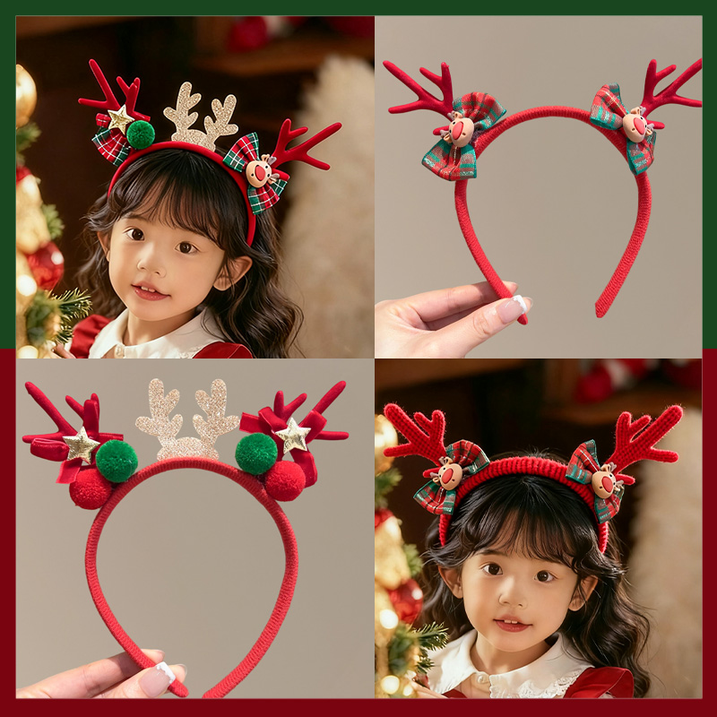 儿童发箍圣诞节可爱麋鹿鹿角头箍小女孩碎发整理神器不伤发头饰女